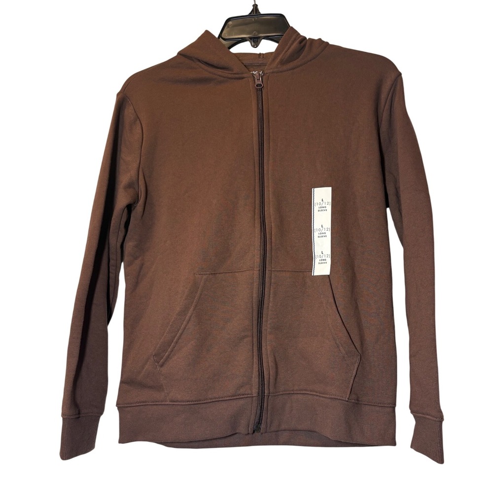 Cat & Jack NWT Boys Dark Brown Full Zip Fleece Hoodie Sweatshirt Size 10/12